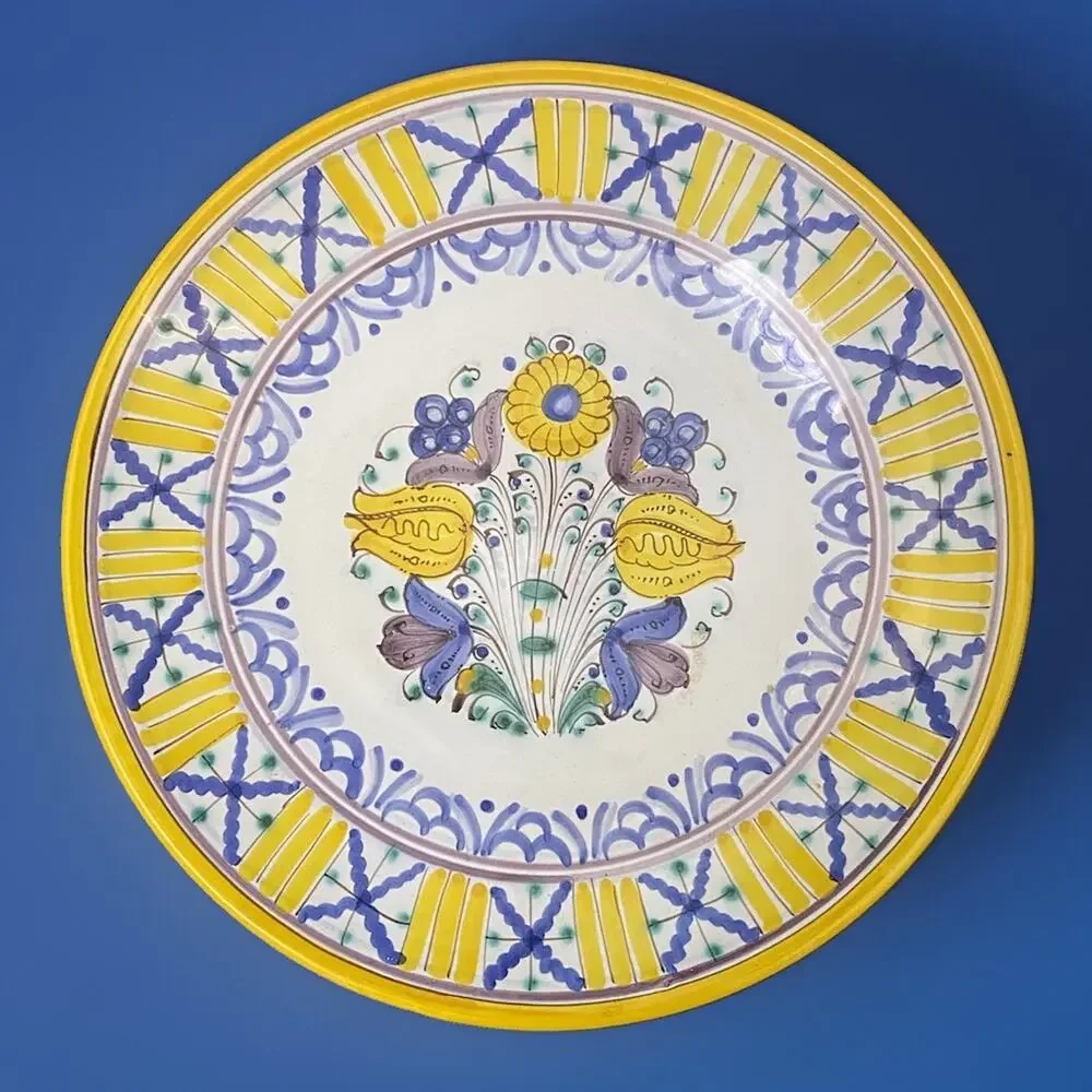 Modra Handmade Ceramic Round Plate Floral Art Pottery Hand Painted 10.75